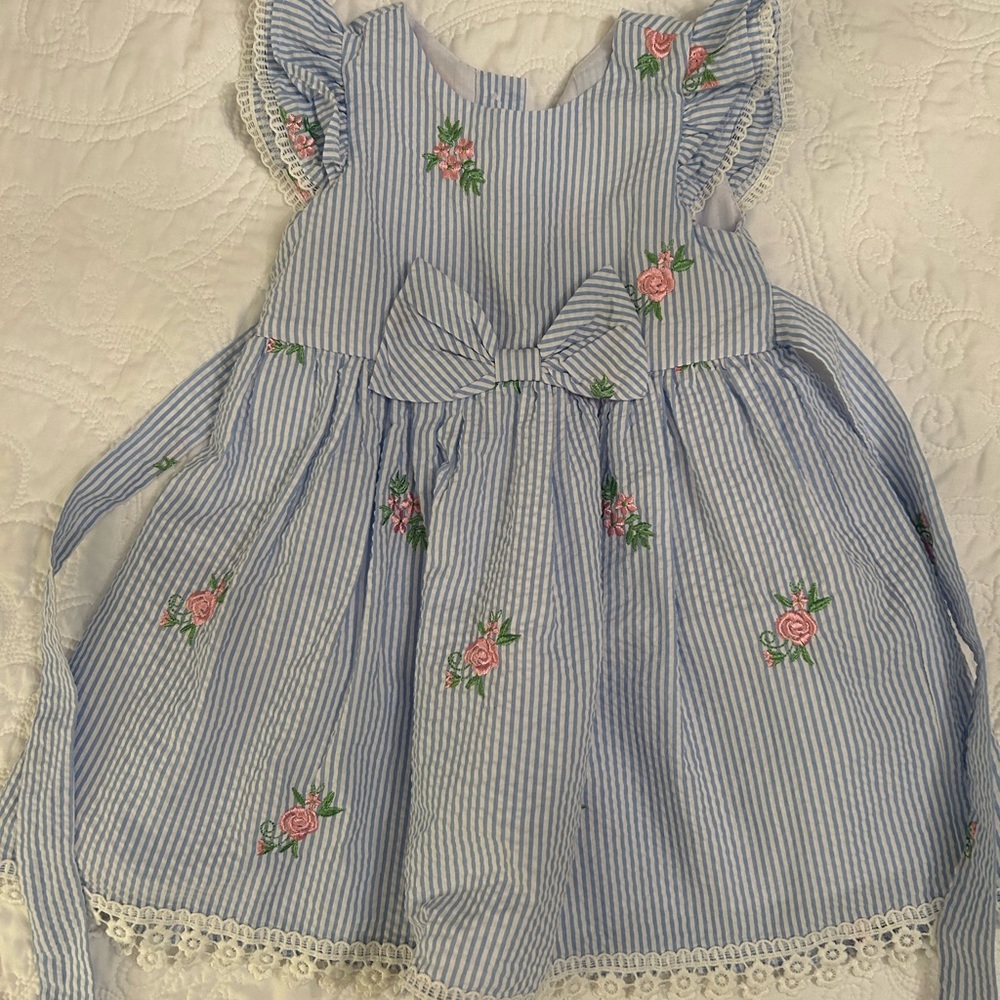Rare Editions Blue and white seersucker dress